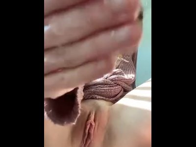 Cute 19 year old brunette playing with creamy pussy
