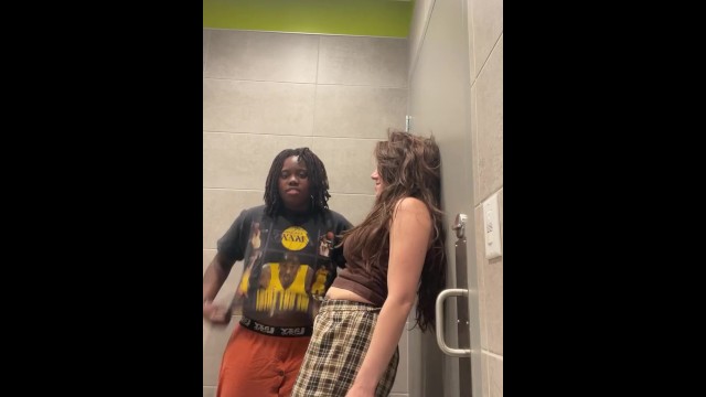 Interracial Lesbian Amateurs Get Naughty in Restaurant Bathroom – Public Play Fantasy